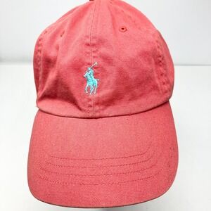 Polo Ralph Lauren Hat Adult Pink Salmon Leather Strapback‎ Dad Cap